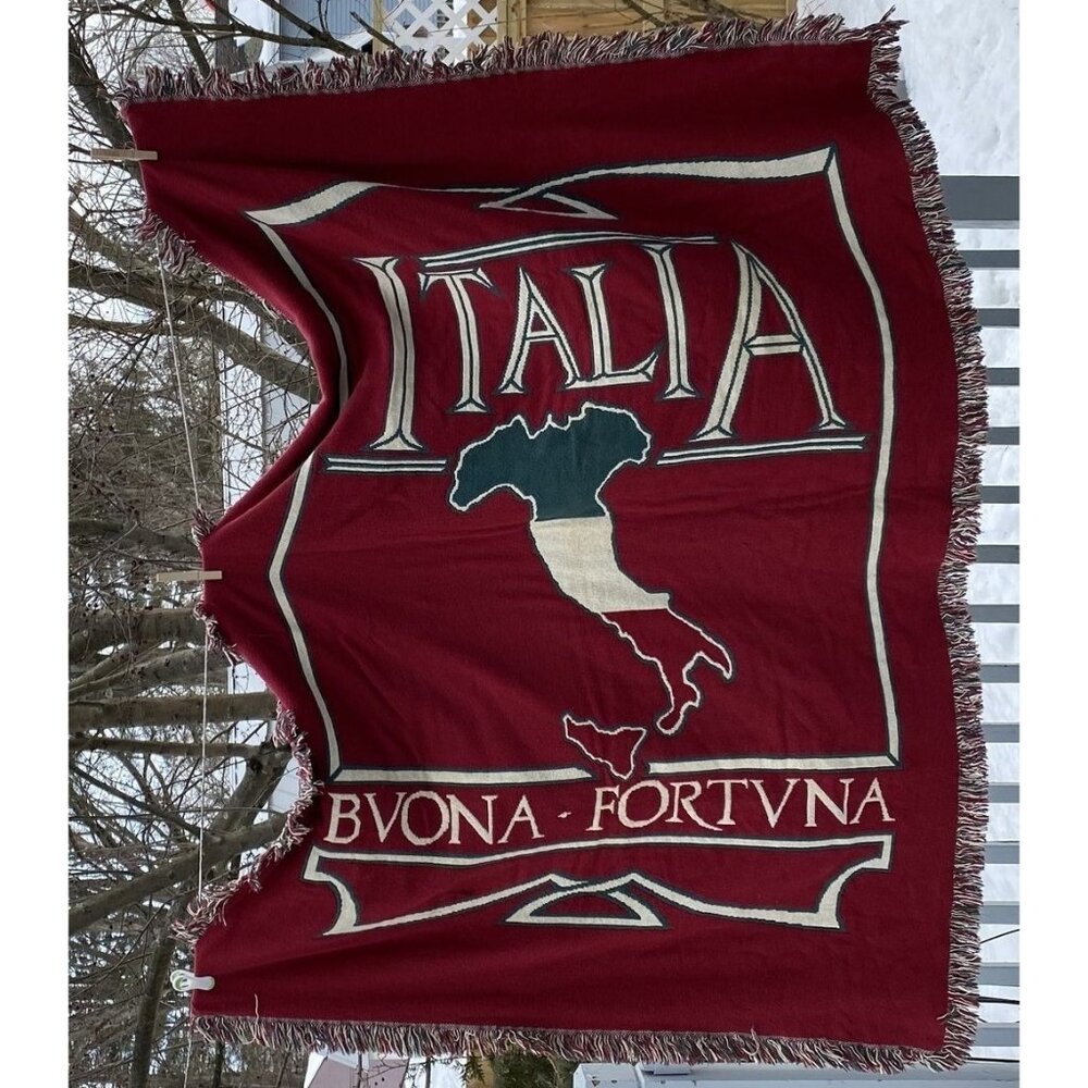 Italy Map Country Blanket Throw Woven Buona Fortuna Good Fortune Fringe